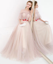 Half Sleeve Fairy Prom Dresses A-line Floor-length Tulle Long Simple Prom Dress JKL1172|Annapromdress