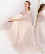 Half Sleeve Fairy Prom Dresses A-line Floor-length Tulle Long Simple Prom Dress JKL1172|Annapromdress