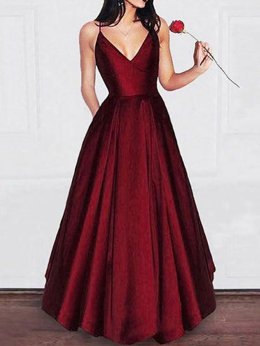 Burgundy Prom Dresses A-line Taffeta Spaghetti Straps Long Simple Prom Dress JKL1176|Annapromdress