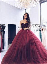 Ball Gown Prom Dresses Sweetheart Burgundy Long Sparkly Prom Dress Evening Dress JKL1178|Annapromdress