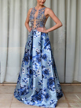 Floral Print Prom Dresses A-line Beautiful Sparkly Prom Dress Long Evening Dress JKL1182|Annapromdress