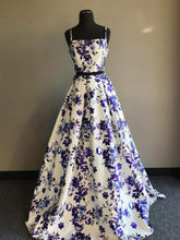 Two Piece Prom Dresses A-line Spaghetti Straps Floral Print Long Prom Dress JKL1188|Annapromdress