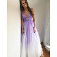 Ombre Prom Dresses Open Back Deep V-neck Long Prom Dress Sexy Evening Dress JKL1190|Annapromdress