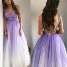 Ombre Prom Dresses Open Back Deep V-neck Long Prom Dress Sexy Evening Dress JKL1191|Annapromdress