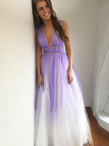 Ombre Prom Dresses Open Back Deep V-neck Long Prom Dress Sexy Evening Dress JKL1190|Annapromdress