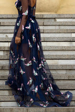Lace Prom Dresses A-line Bateau Sweep Train Embroidery Long Chic Prom Dress JKL1199|Annapromdress