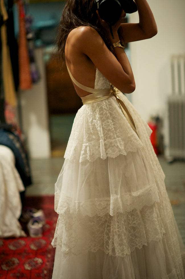 Vintage Prom Dresses Straps A-line Floor-length Backless Lace Ivory Pr – Anna PromDress