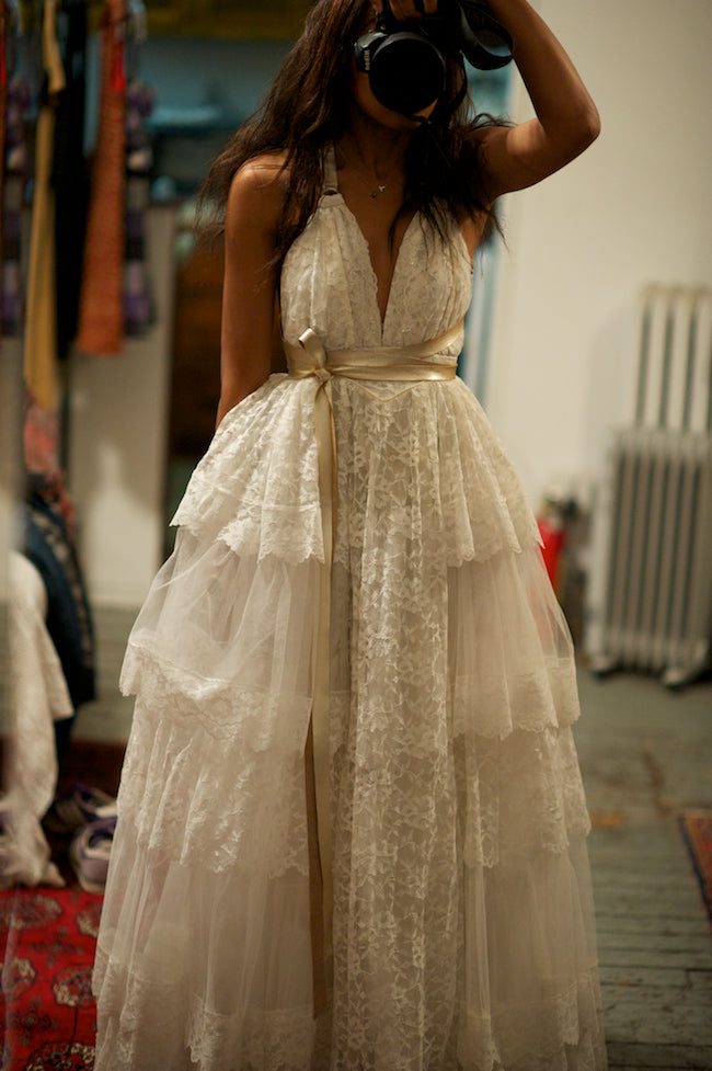 Vintage Prom Dresses Straps A-line Floor-length Backless Lace Ivory Pr – Anna PromDress