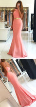 Mermaid Prom Dresses Halter Open Back Royal Blue Gold Sash Long Simple Prom Dress JKL1203|Annapromdress