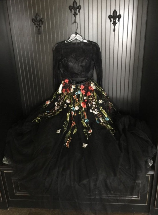 Two Piece Long Sleeve Prom Dresses A-line Lace Long Sexy Black Prom Dr Anna PromDress Two Piece Long Sleeve Prom Dresses A-line Lace Long Sexy Black Prom Dr Anna PromDress