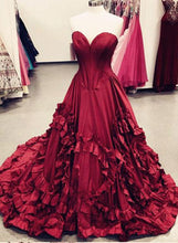 Beautiful Prom Dresses A-line Sweetheart Sweep Train Ruffles Red Long Chic Prom Dress JKL1206|Annapromdress