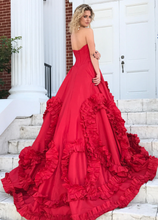 Beautiful Prom Dresses A-line Sweetheart Sweep Train Ruffles Red Long Chic Prom Dress JKL1206|Annapromdress