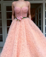 Chic Prom Dresses with Pockets Beading Sparkly A Line Lace Long Pink Prom Dress JKL1210|Annapromdress