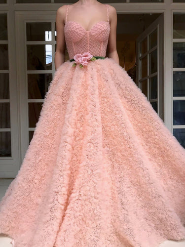 Chic Prom Dresses with Pockets Beading Sparkly A Line Lace Long Pink Prom Dress JKL1210|Annapromdress