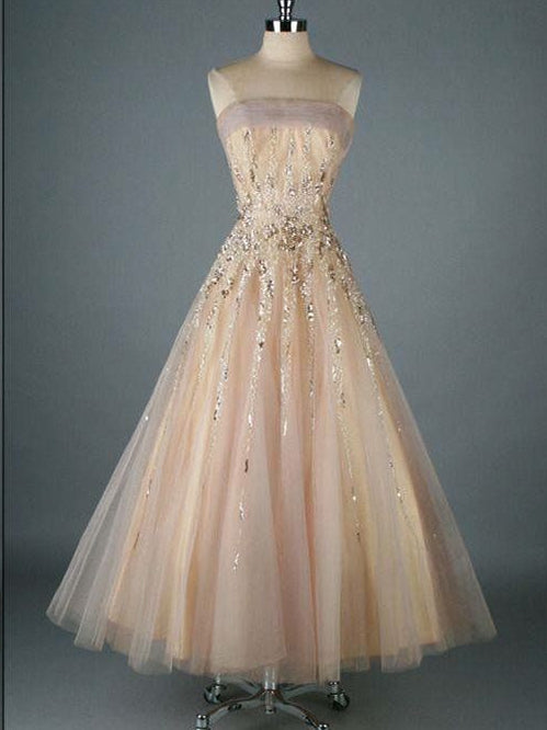 Vintage Prom Dresses Strapless A-line Ankle-length Long Beautiful Prom –  Anna PromDress