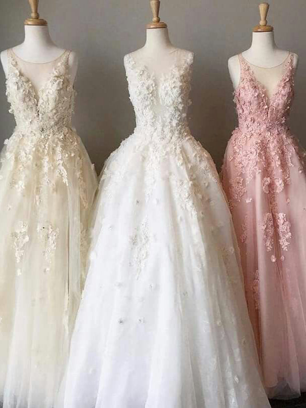 Beautiful Prom Dresses A-line Appliques Floor-length Tulle Long Prom Dress JKL1218|Annapromdress