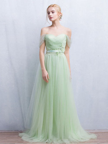 Sage Prom Dress Off-the-shoulder Floor-length Chic Prom Dress/Evening Dress JKL121