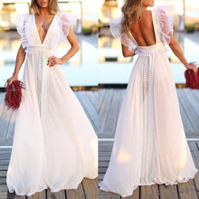 Backless Prom Dresses Deep V-neck A-line Simple Long Chiffon Lace Cheap Prom Dress JKL1221|Annapromdress