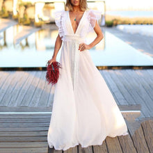 Backless Prom Dresses Deep V-neck A-line Simple Long Chiffon Lace Cheap Prom Dress JKL1221|Annapromdress