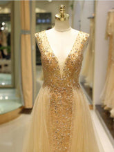 Open Back Prom Dresses V-neck A-line Beading Long Beautiful Sparkly Prom Dress JKL1223|Annapromdress