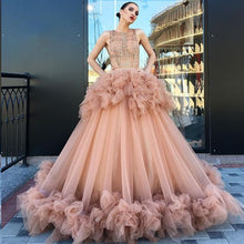 Ball Gown Prom Dresses Scoop Ruffles Long Beautiful Sparkly Lace Prom Dress JKL1230|Annapromdress