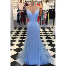 Open Back Prom Dresses Spaghetti Straps Sheath Sparkly Beading Long Prom Dress JKL1231|Annapromdress