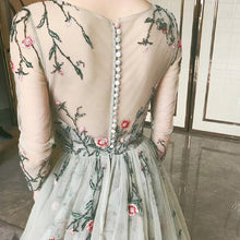 Fairy Long Sleeve Prom Dresses V-neck A-line Embroidery Prom Dress Long Evening Dress JKL1233|Annapromdress