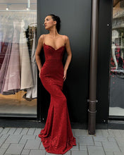 Burgundy Prom Dresses Spaghetti Straps Sheath Long Sparkly Sexy Prom Dress JKL1235|Annapromdress