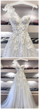 One Shoulder Prom Dresses A-line Lace Appliques Long Tulle Chic Prom Dress JKL1242|Annapromdress
