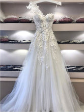 One Shoulder Prom Dresses A-line Lace Appliques Long Tulle Chic Prom Dress JKL1242|Annapromdress