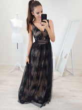 Black Prom Dresses Straps Aline Long Sparkly Sexy Open Back Lace Prom Dress JKL1246|Annapromdress