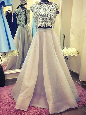 Two Piece Dresses A-line Floor-length Halter Organza Long Lace Chic Prom Dress JKL1250|Annapromdress