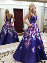 Open Back Prom Dresses A-line Floor-length Floral Print Long Chic Prom Dress JKL1257|Annapromdress