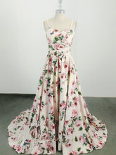 Floral Print Prom Dresses A-line Spaghetti Straps Sweep Train Chic Long Prom Dress JKL1259|Annapromdress