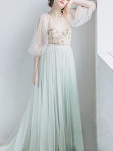 Long Sleeve Prom Dresses A-line Sweep Train Long Chic Lace Fariy Prom Dress JKL1264|Annapromdress