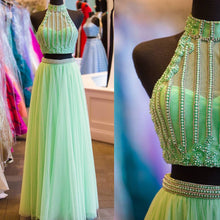 Two Piece Prom Dresses High Neck Aline Beading Long Open Back Prom Dress JKL1277|Annapromdress