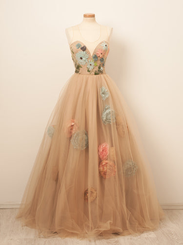 Beautiful Prom Dresses Scoop A-line Hand-Made Flower Long Chic Prom Dress JKL1278|Annapromdress