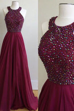 Sexy Prom Dresses Rhinestone Halter Burgundy Long Prom Dress/Evening Dress JKL128