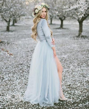 Long Sleeve Prom Dresses with Slit Aline V-neck Chic Long Simple Prom Dress JKL1287|Annapromdress