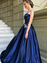 Navy Blue Prom Dresses A-line Spaghetti Straps Floor-length Long Simple Prom Dress JKL1290|Annapromdress