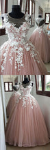 Chic Prom Dresses Scoop Ball Gown Blush Pink Lace Prom Dress Long Evening Dress JKL1293|Annapromdress