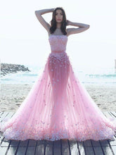 Beautiful Prom Dresses A-line Hand-Made Flower Pink Tulle Long Chic Prom Dress JKL1299|Annapromdress