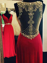 Red Prom Dresses V-neck Rhinestone Floor-length Sexy Prom Dress/Evening Dress JKL129