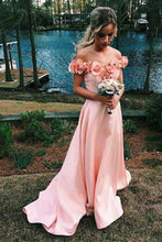 Simple Prom Dresses Aline Off-the-shoulder Hand-Made Flower Chic Long Pink Prom Dress JKL1303|Annapromdress