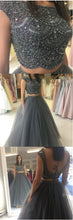 Two Piece Prom Dresses Bateau Aline Beading Rhinestone Sexy Long Sparkly Prom Dress JKL1304|Annapromdress