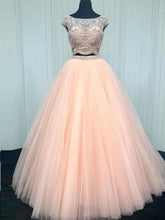 Two Piece Prom Dresses Bateau Aline Beading Rhinestone Sexy Long Sparkly Prom Dress JKL1304|Annapromdress