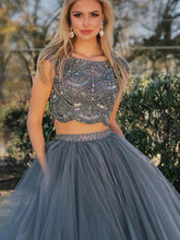 Two Piece Prom Dresses Bateau Aline Beading Rhinestone Sexy Long Sparkly Prom Dress JKL1304|Annapromdress