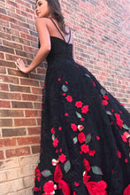 Black Prom Dresses Spaghetti Straps Red Flowers Long Prom Dress Sexy Evening Dress JKL1306|Annapromdress