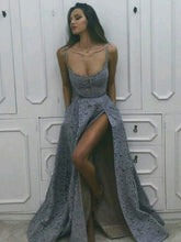 Lace Prom Dresses with Slit Spaghetti Straps Aline Sexy Long Prom Dress JKL1308|Annapromdress