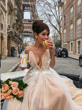 Backless Prom Dresses A-line Spaghetti Straps Deep V Appliques Long Simple Prom Dress JKL1313|Annapromdress